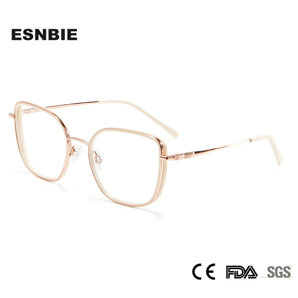 Esnbie Unisex Full Rim Square Cat Eye Titanium Eyeglasses 22029 Full Rim Esnbie