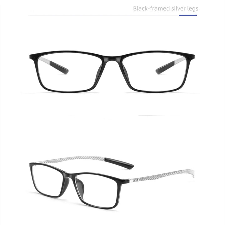 Kocolior Unisex Full Rim Square Carbon Fibre Tr 90 Hyperopic Reading Glasses 0017 Reading Glasses Kocolior Black Silver 0