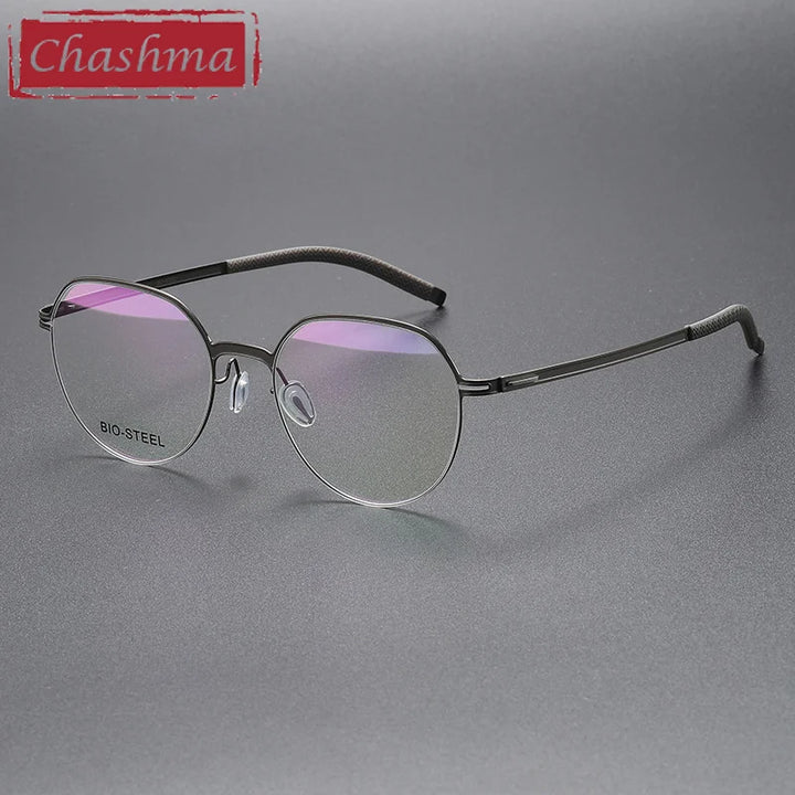 Chashma Ottica Unisex Full Rim Flat Top Round Titanium Eyeglasses 460 Full Rim Chashma Ottica Gray  