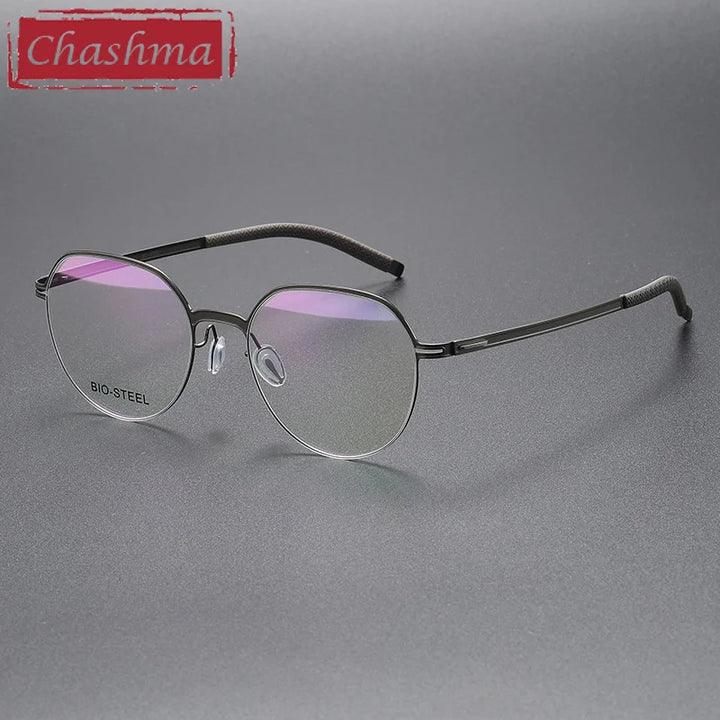 Chashma Ottica Unisex Full Rim Flat Top Round Titanium Eyeglasses 460 Full Rim Chashma Ottica Gray
