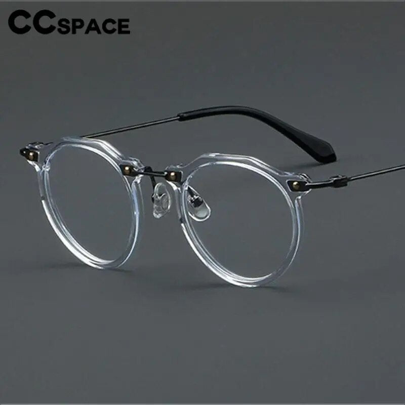 CCspace Unisex Full Rim Flat Top Round Acetate Eyeglasses 57028 Full Rim CCspace