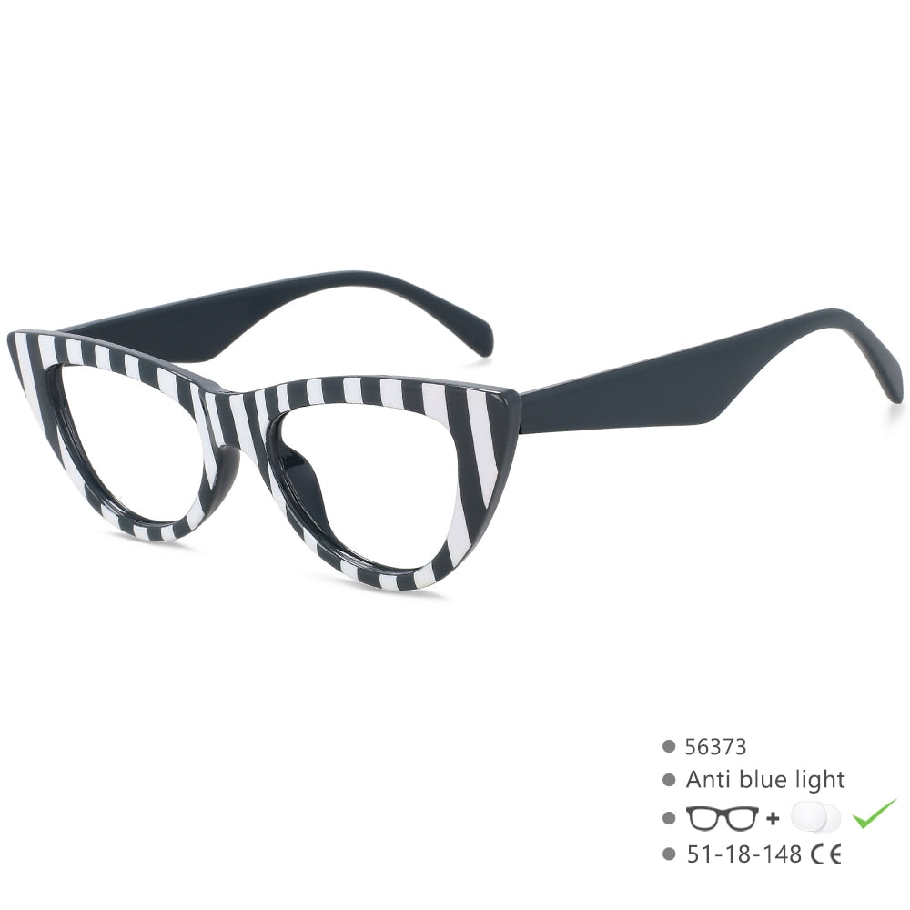 CCspace Women's Full Rim Cat Eye Acetate Eyeglasses 56373 Full Rim CCspace China Stripe