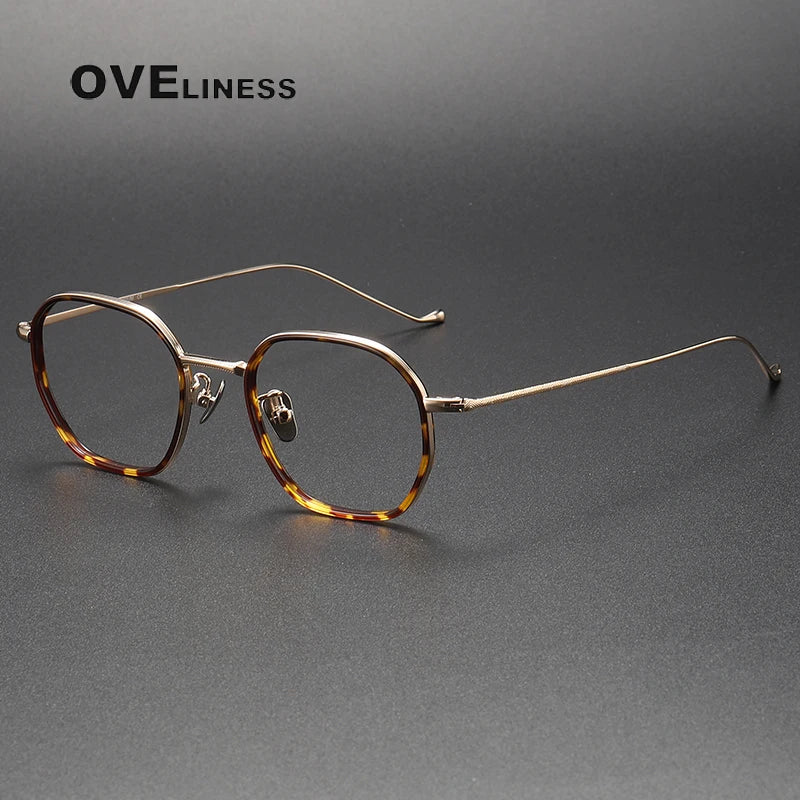 Oveliness Unisex Full Rim Square Acetate Titanium Eyeglasses 8513 Full Rim Oveliness tortoise gold  