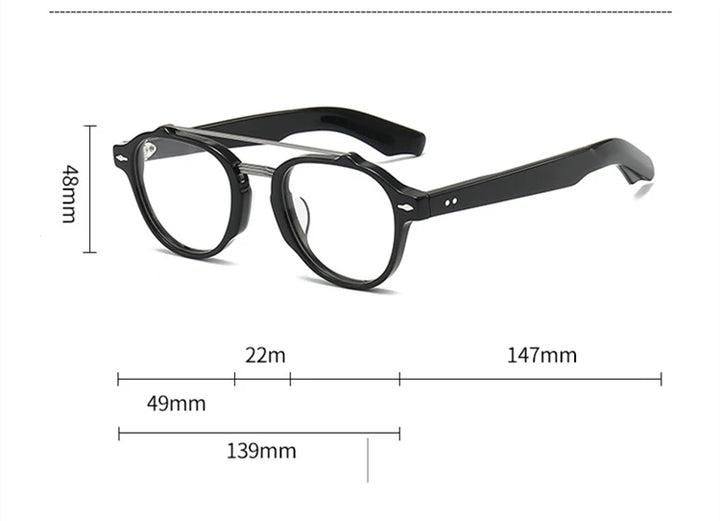 Black Mask Unisex Full Rim Round Double Bridge Acetate Alloy Eyeglasses 68rx Full Rim Black Mask   