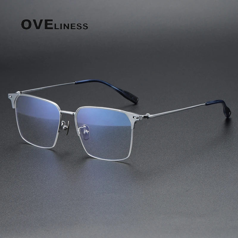 Oveliness Men's Semi Rim Square Titanium Eyeglasses 8107 Semi Rim Oveliness silver