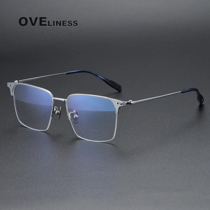Oveliness Men's Semi Rim Square Titanium Eyeglasses 8107 Semi Rim Oveliness silver  