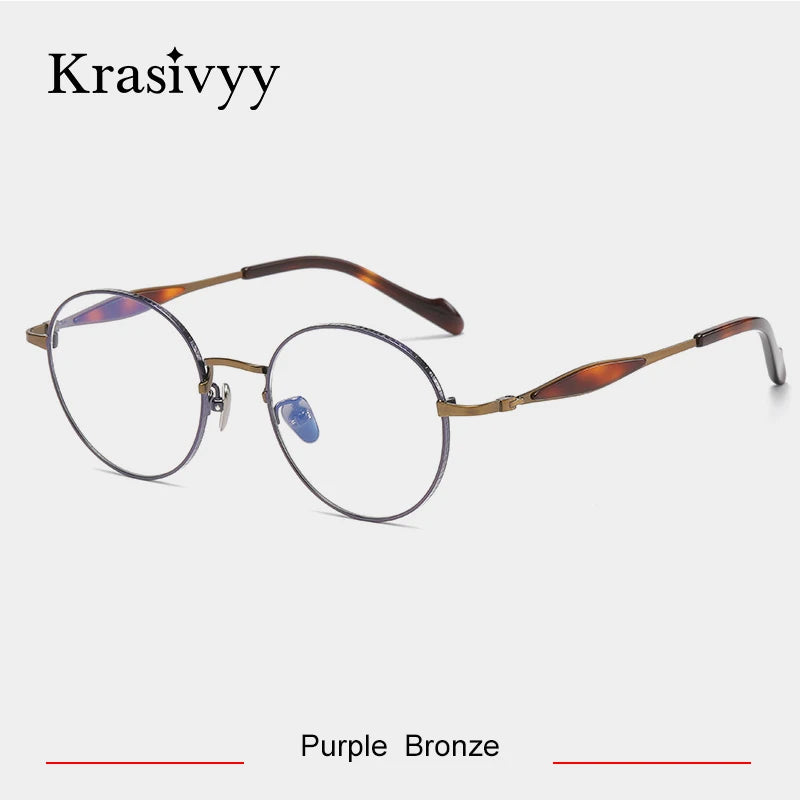 Krasivyy Unisex Full Rim Round Titanium Acetate Eyeglasses 46058 Full Rim Krasivyy Purple Bronze
