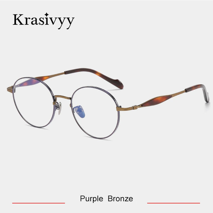 Krasivyy Unisex Full Rim Round Titanium Acetate Eyeglasses 46058 Full Rim Krasivyy Purple Bronze