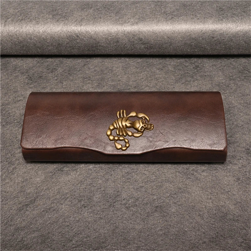 Cubojue Unisex Brown PU Leather Eyeglass Case Assorted Designs 1638 Case Cubojue Case middle case Scorpion