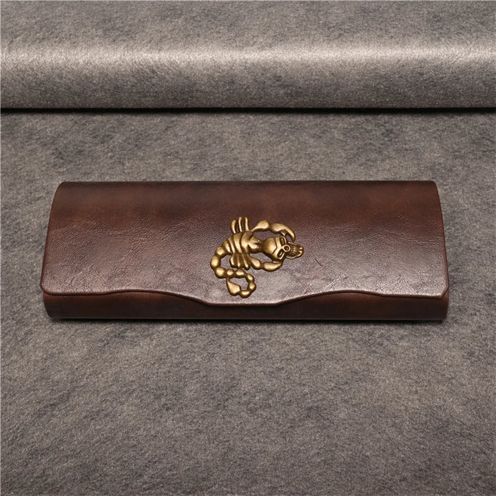 Cubojue Unisex Brown PU Leather Eyeglass Case Assorted Designs 1638 Case Cubojue Case middle case Scorpion