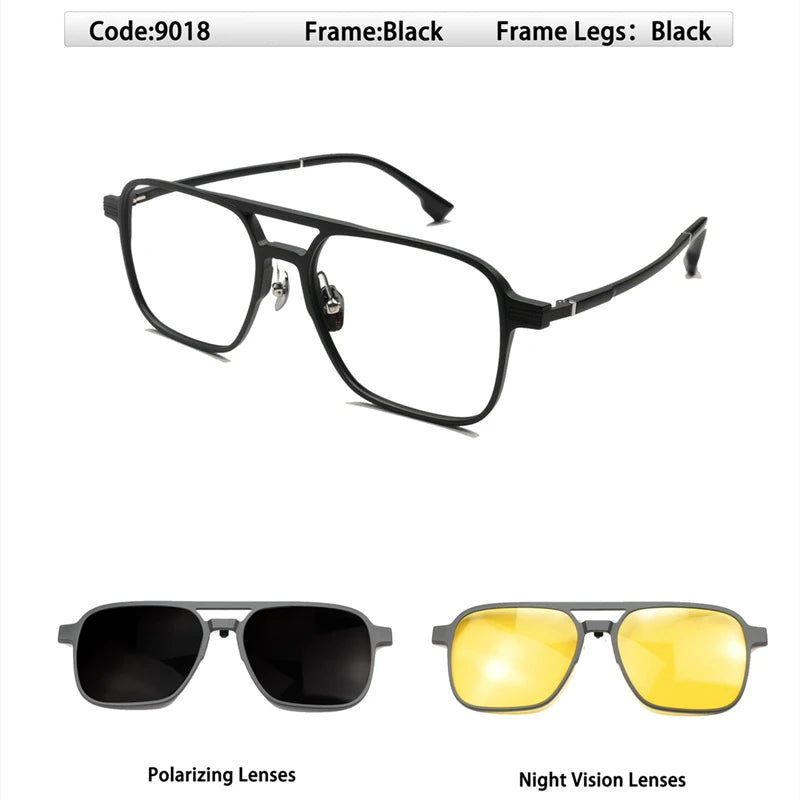 Kocolior Unisex Full Rim Polygonal Double Bridge Stainless Steel Eyeglasses Clip On Polarized Sunglasses 9018 Full Rim Kocolior Black