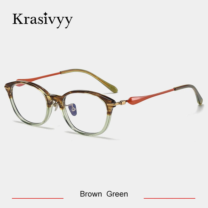 Krasivyy Unisex Full Rim Square Acetate Titanium Eyeglasses 46063 Full Rim Krasivyy Brown Green