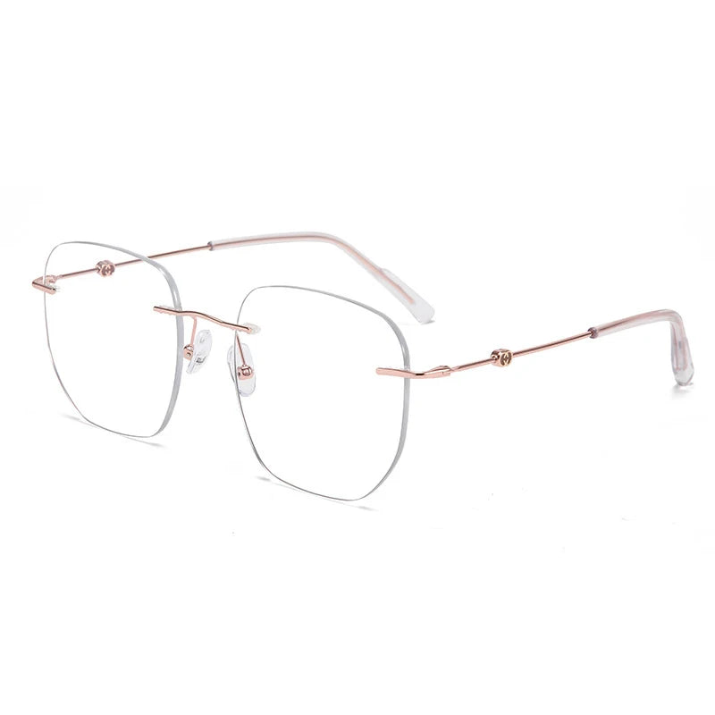 Xbora Women's Rimless Flat Top Polygon Alloy Eyeglasses 18260