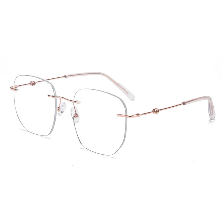 Xbora Women's Rimless Flat Top Polygon Alloy Eyeglasses 18260