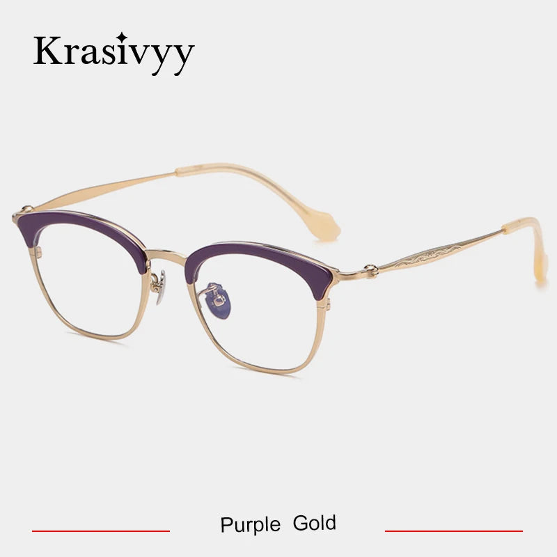 Krasivyy Women's Full Rim Oval Square Titanium Acetate Eyeglasses Full Rim Krasivyy Purple Gold