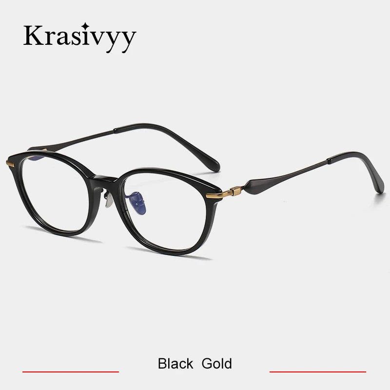 Krasivyy Unisex Full Rim Square Acetate Titanium Eyeglasses 46063 Full Rim Krasivyy Black Gold