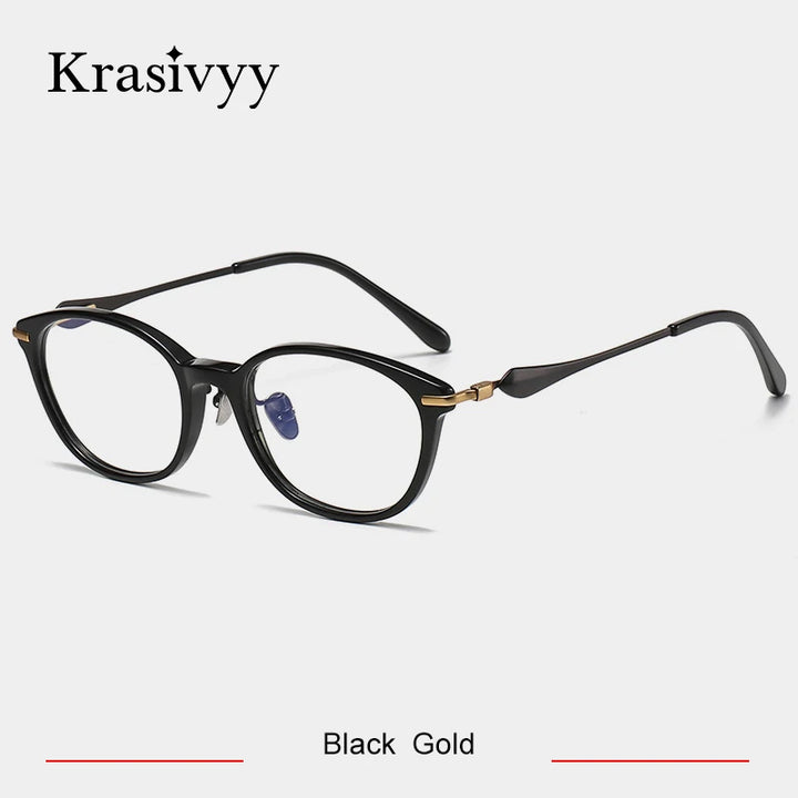 Krasivyy Unisex Full Rim Square Acetate Titanium Eyeglasses 46063 Full Rim Krasivyy Black Gold