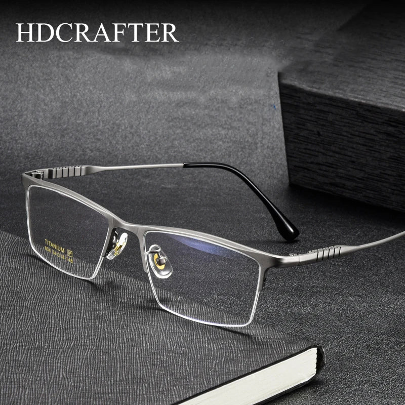 Hdcrafter Unisex Semi Rim Square Brow Line Titanium Eyeglasses 80411