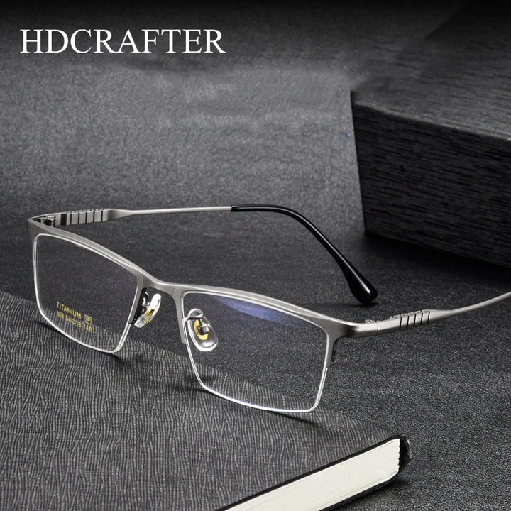 Hdcrafter Unisex Semi Rim Square Brow Line Titanium Eyeglasses 80411