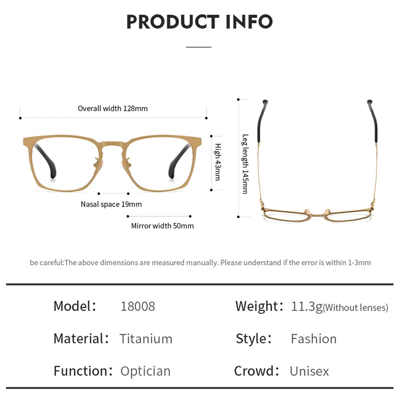Muzz Women's Full Rim Square Brow Line Titanium Eyeglasses 18008