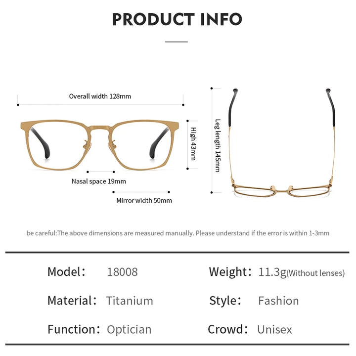 Muzz Women's Full Rim Square Brow Line Titanium Eyeglasses 18008
