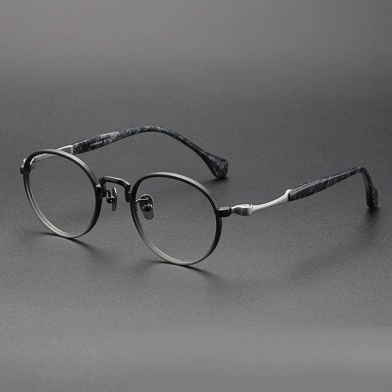 Blaack Mask Women's Full Rim Round Titanium Eyeglasses S808 Full Rim Black Mask Gradient-Silver