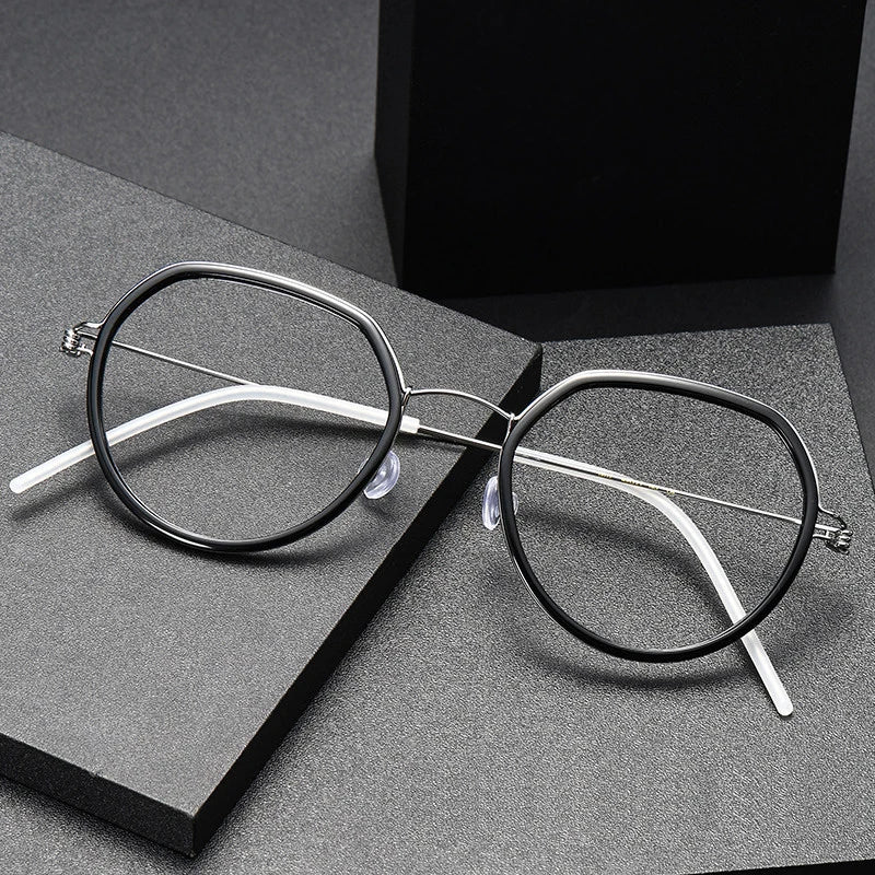 Black Mask Women's Full Rim Polygon Titanium Acetate Eyeglasses Bm6612 Full Rim Black Mask