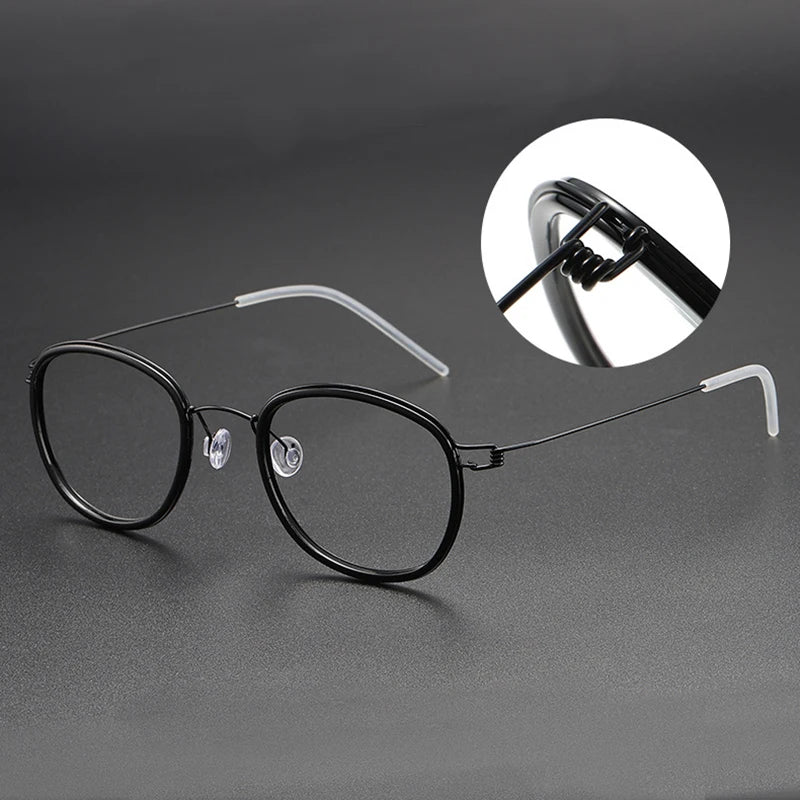 Black Mask Women's Full Rim Oval Screwless Titanium Acetate Eyeglasses 6611 Full Rim Black Mask