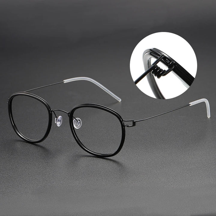 Black Mask Women's Full Rim Oval Screwless Titanium Acetate Eyeglasses 6611 Full Rim Black Mask