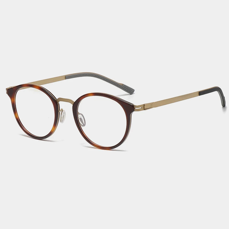 Gatenac Unisex Full Rim Round Titanium Eyeglasses Gxyj1155 Full Rim Gatenac Tortoiseshell Gold