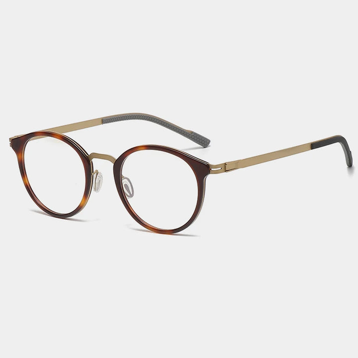 Gatenac Unisex Full Rim Round Titanium Eyeglasses Gxyj1155 Full Rim Gatenac Tortoiseshell Gold
