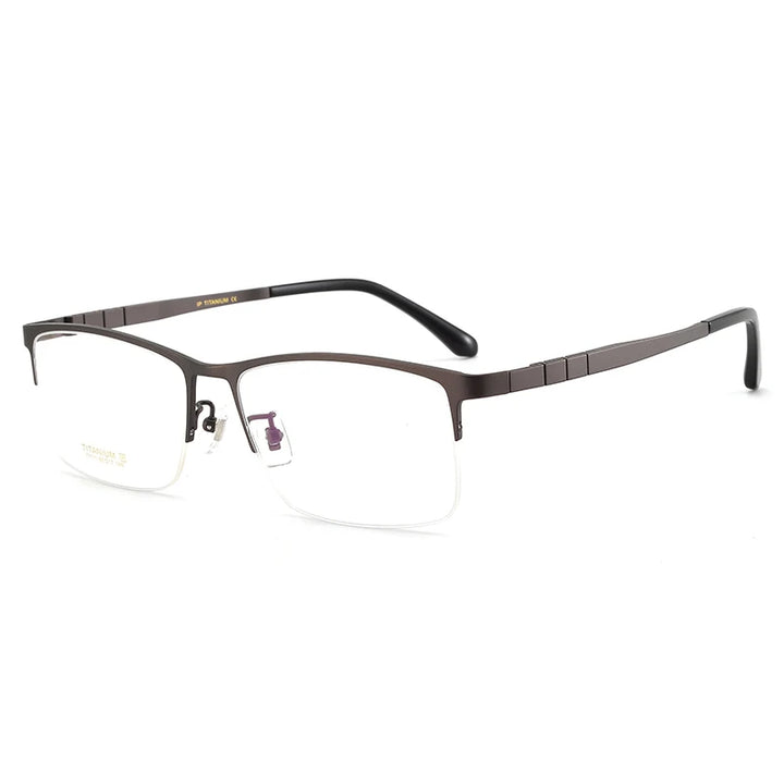 Bclear Men's Semi Rim Square Big Titanium Eyeglasses 71111 Semi Rim Bclear Brown