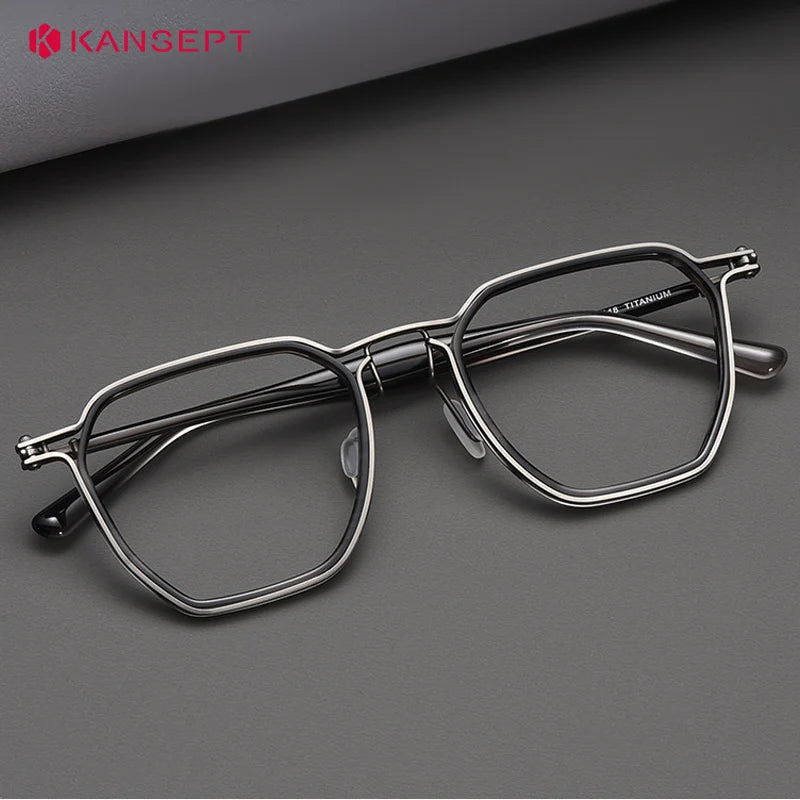 Kansept Unisex Full Rim Big Polygon Acetate Titanium Reading Glasses 475867