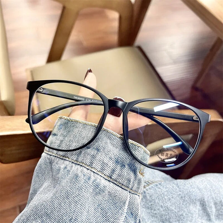 Cubojue Unisex Full Rim Oversized Oval Tr 90 Titanium Eyeglasses 30005 Reading Glasses Cubojue matte black anti blue light 0