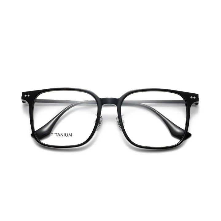 Aror Unisex Full Rim Square Acetate Titanium Eyeglasses 84296 Full Rim Aror black