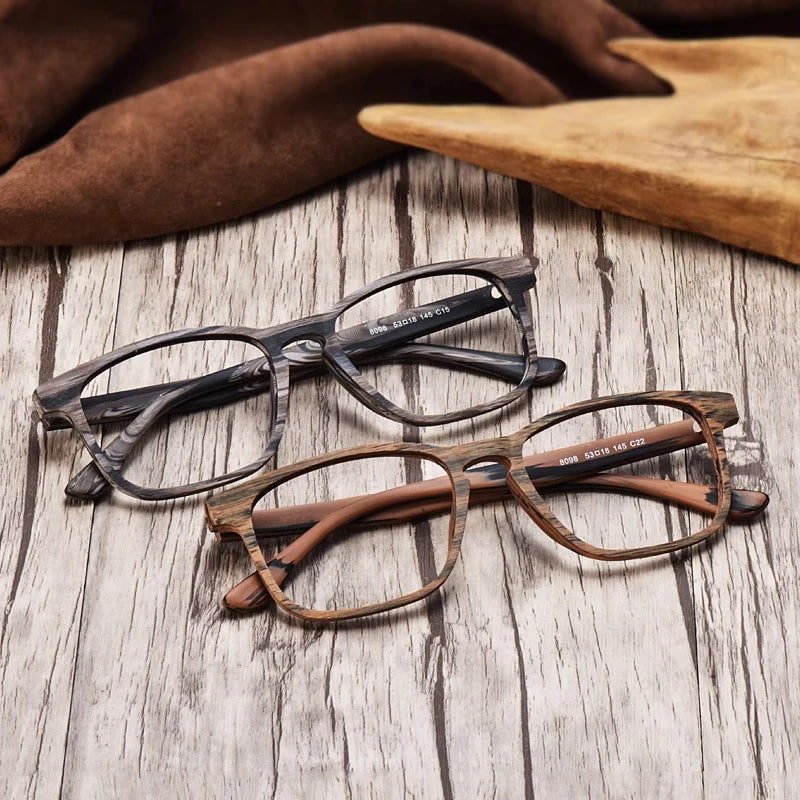 Hdcrafter Women's Full Rim Square Wood Titanium Eyeglasses 98098
