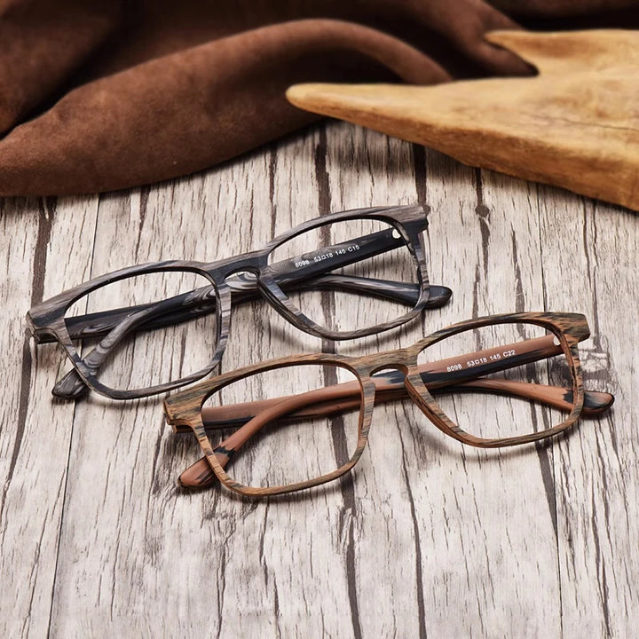 Hdcrafter Women's Full Rim Square Wood Titanium Eyeglasses 98098