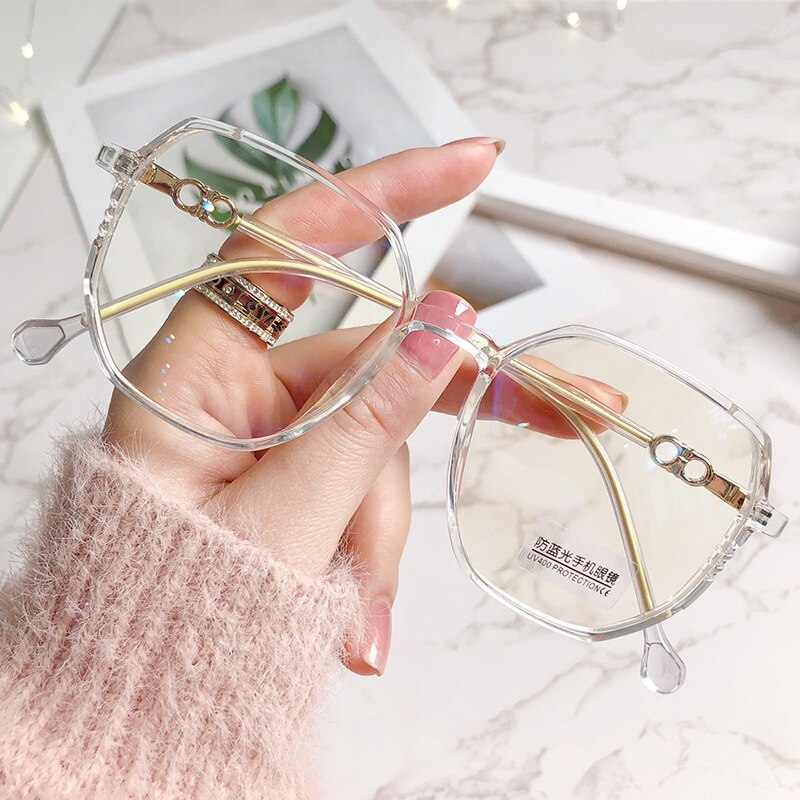 CCspace Women's Full Rim Polygon TR 90 Alloy Myopic Reading Glasses 56224 Reading Glasses CCspace Clear 0