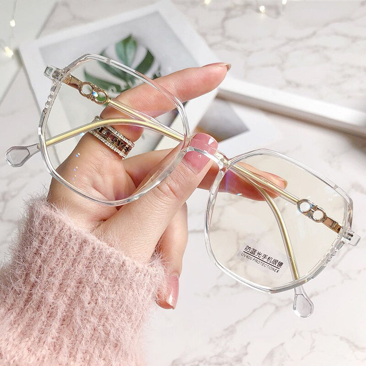 CCspace Women's Full Rim Polygon TR 90 Alloy Myopic Reading Glasses 56224 Reading Glasses CCspace Clear 0