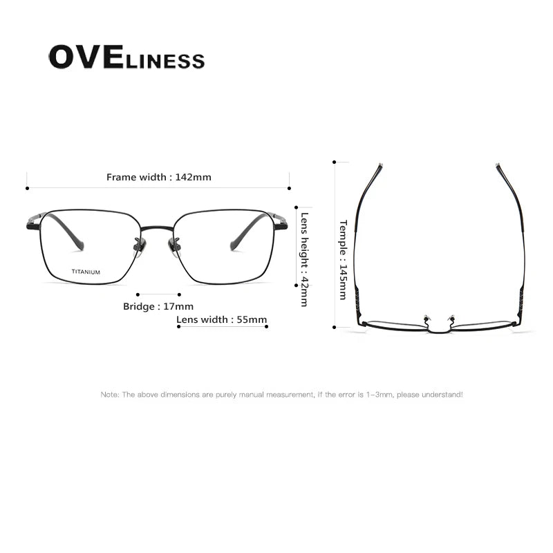 Oveliness Men's Full Rim Square Titanium Eyeglasses 80904 Full Rim Oveliness