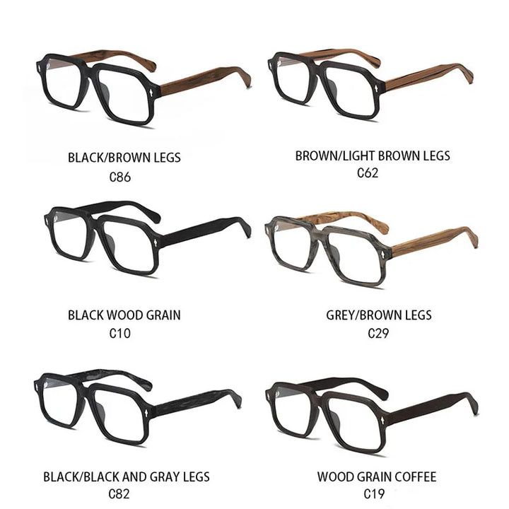 Hdcrafter Unisex Full Rim Square Wood Grain Acetate Eyeglasses 8188 Full Rim Hdcrafter Eyeglasses