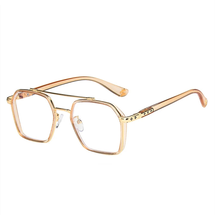 Kocolior Unisex Full Rim Square Acetate Double Bridge Titanium Eyeglasses 0039 Full Rim Kocolior Tea Gold China