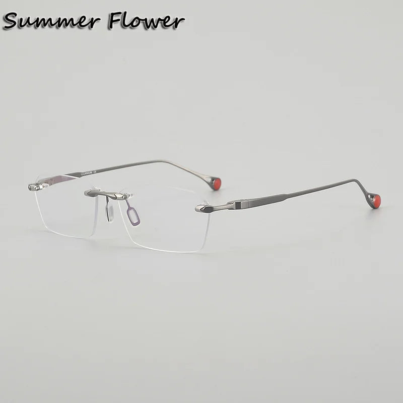 Summer Flower Unisex Rimless Polygon Square Titanium Eyeglasses 611307
