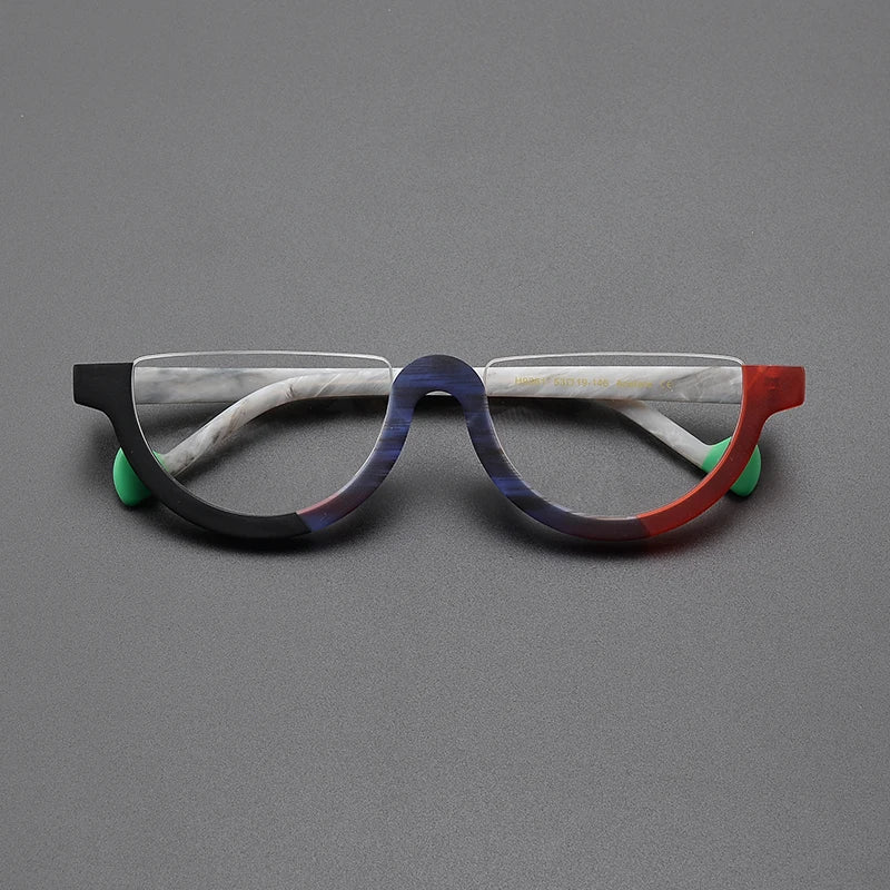 Nobler Unisex Semi Rim Bottom Round Frosted Acetate Eyeglasses 9361 Semi Rim Nobler C7