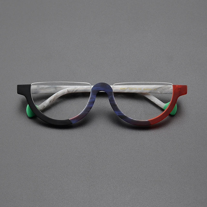 Nobler Unisex Semi Rim Bottom Round Frosted Acetate Eyeglasses 9361 Semi Rim Nobler C7