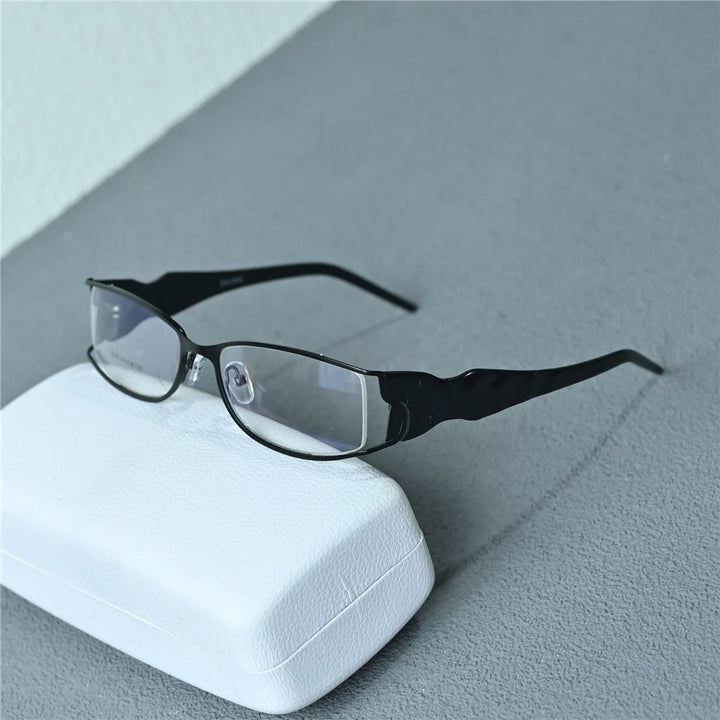 Cubojue Unisex Semi Rim Small Rectangle Alloy Reading Glasses C635 Reading Glasses Cubojue +375 black