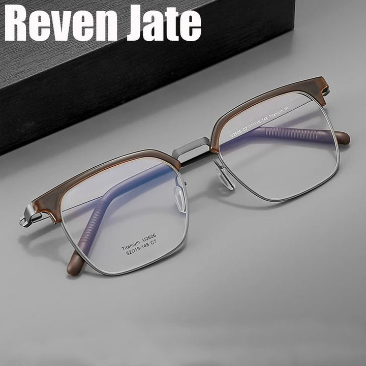 Reven Jate Unisex Full Rim Browline Square Titanium Eyeglasses 2606 Full Rim Reven Jate