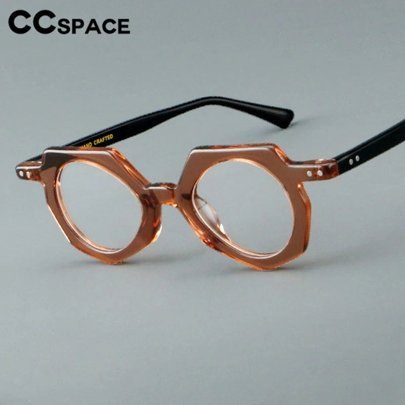 CCspace Unisex Full Rim Flat Top Polygon Round Acetate Eyeglasses 2473 Full Rim CCspace Brown