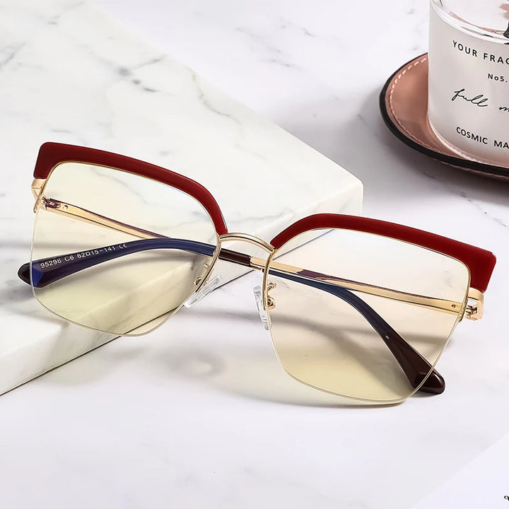 Handoer Women's Semi Rim Oval Cat Eye Tr 90 Alloy Eyeglasses 95298