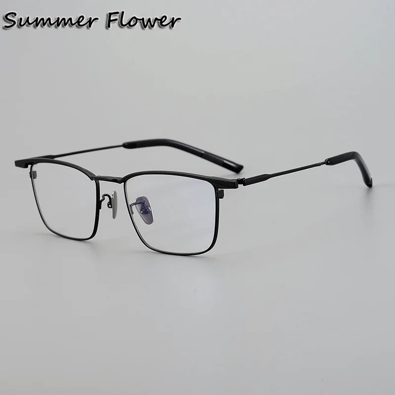 Summer Flower Unisex Full Rim Big Square Titanium Eyeglasses 84156 Full Rim Summer Flower Black
